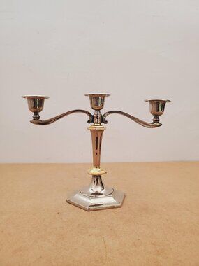 Vintage Silver and Gold Candelabra Three Arm Candelabra Plated Candleholder,